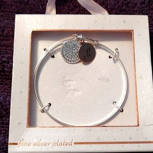 New Fine Silver Plated small round M initial and crystals round dangles bracelet